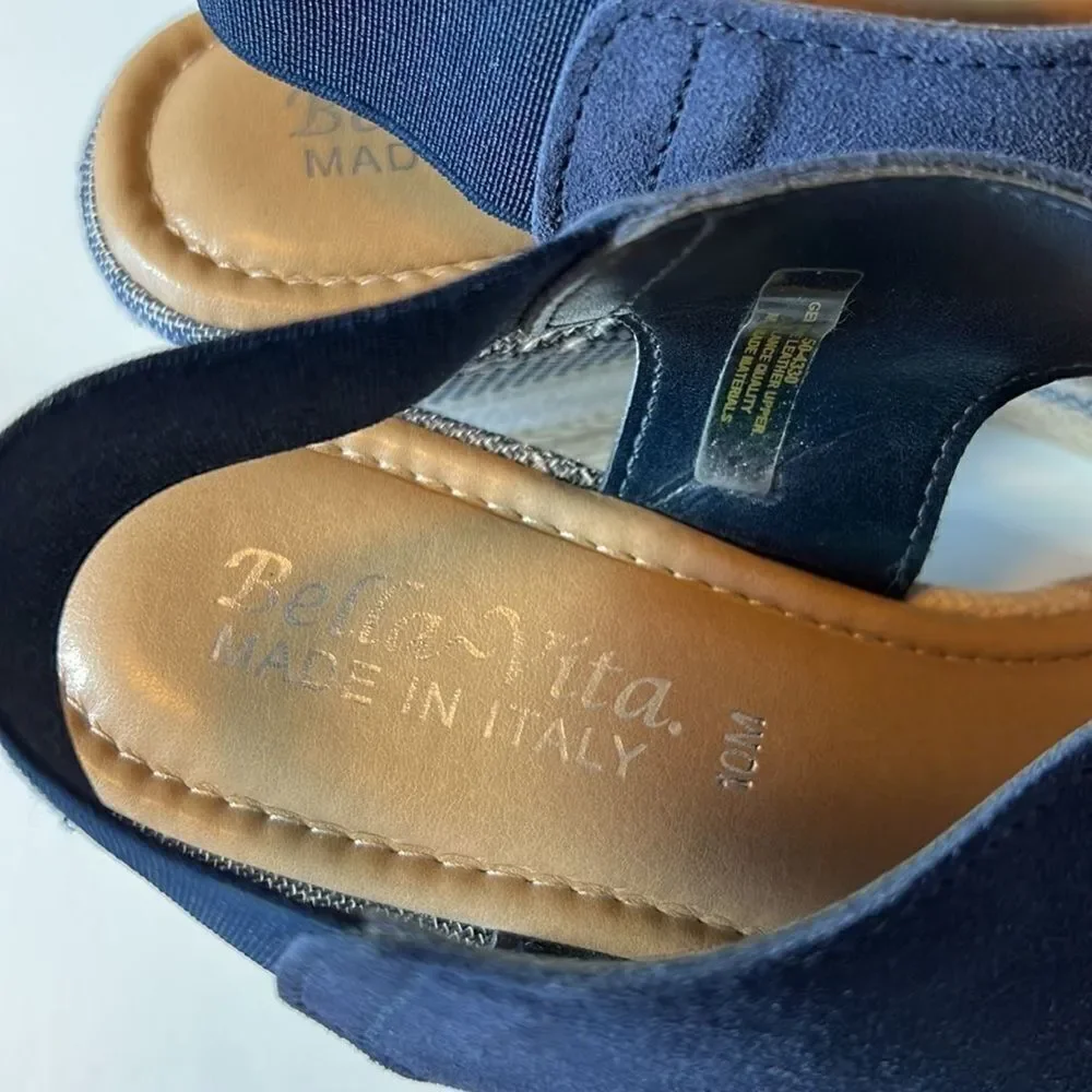 BELLA ~ VITA Women’s Leather Suede Platform Wedge Open Toe Sandal Blue Size 10
